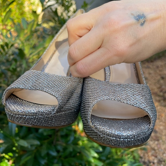 Enzo Angiolini Silver Sparkle Peep Toe Pumps - Picture 4 of 6